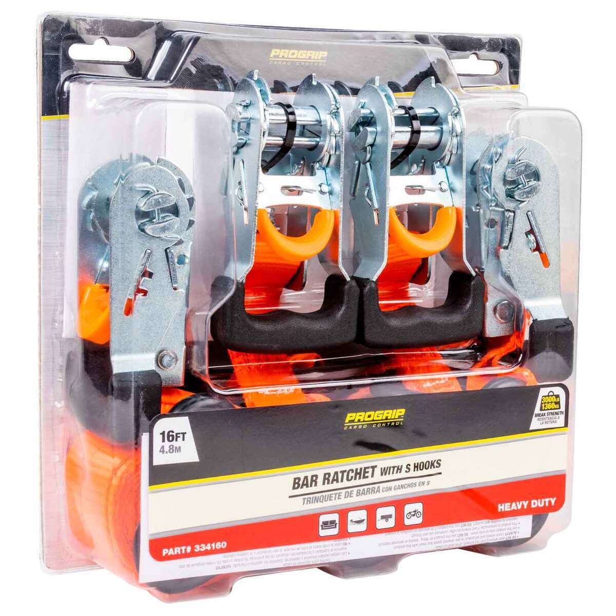 ProGrip Bar Ratchet Tie Downs with S Hooks - 16ft