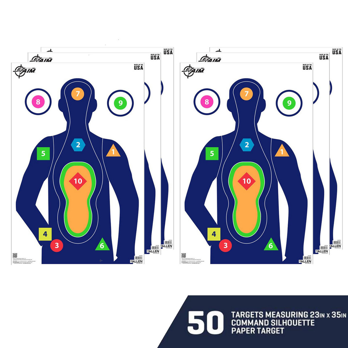 Allen EZ Aim Command Silhouette Paper Target - 50 Pack - White/Multicolor 3 Allen EZ Aim Command Silhouette Paper Target - 50 Pack - White/Multicolor