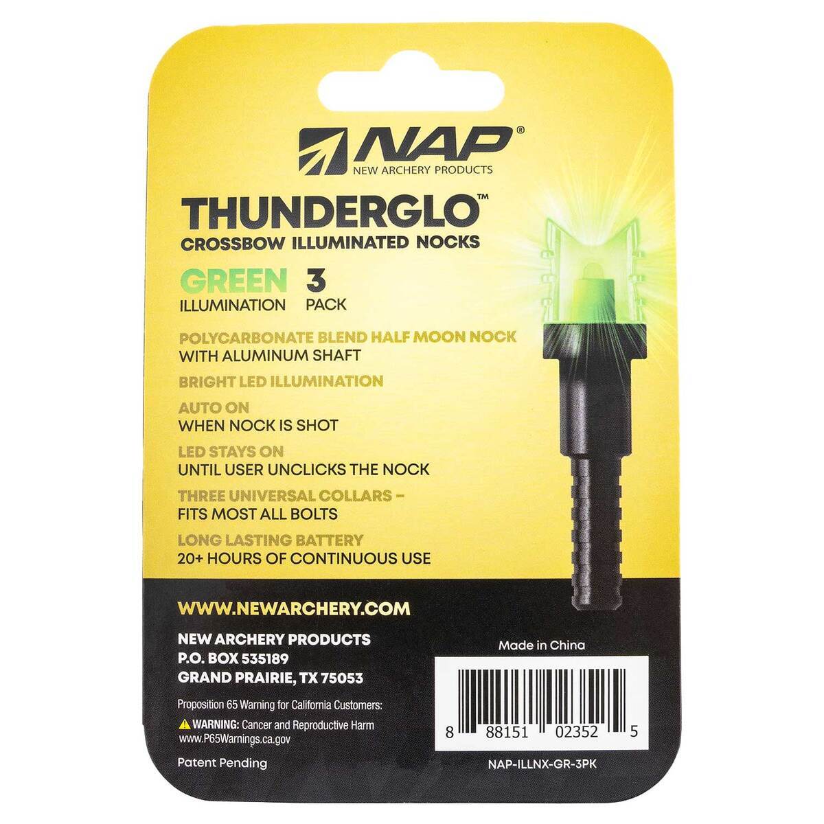 NAP Thunderglo Illuminated Green Half Moon Nock - 3 Pack