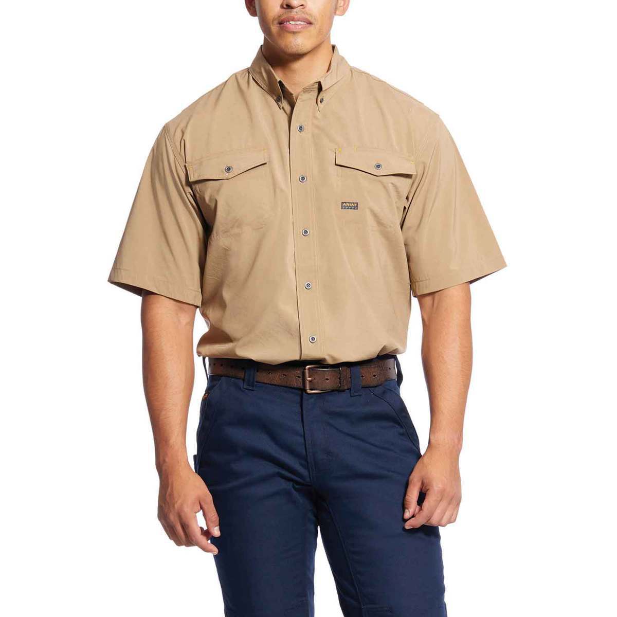 Ariat Men's Rebar Made Tough Short Sleeve Work Shirt - Khaki - M