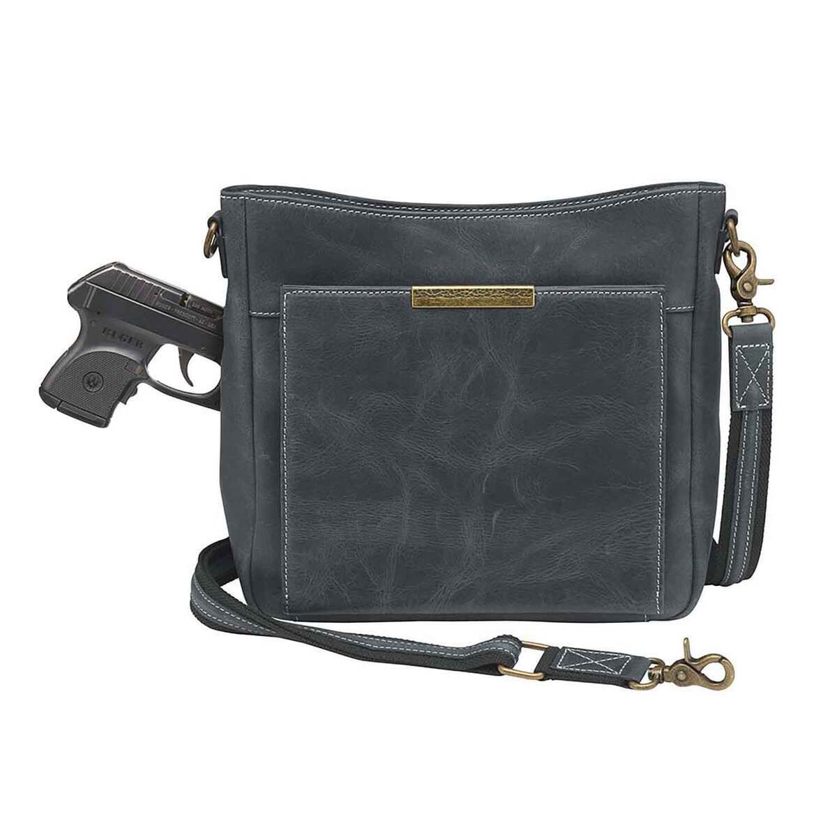 Gun Tote’n Mama Distressed Leather Slim X-Body RFID Concealed Carry Crossbody - Grey