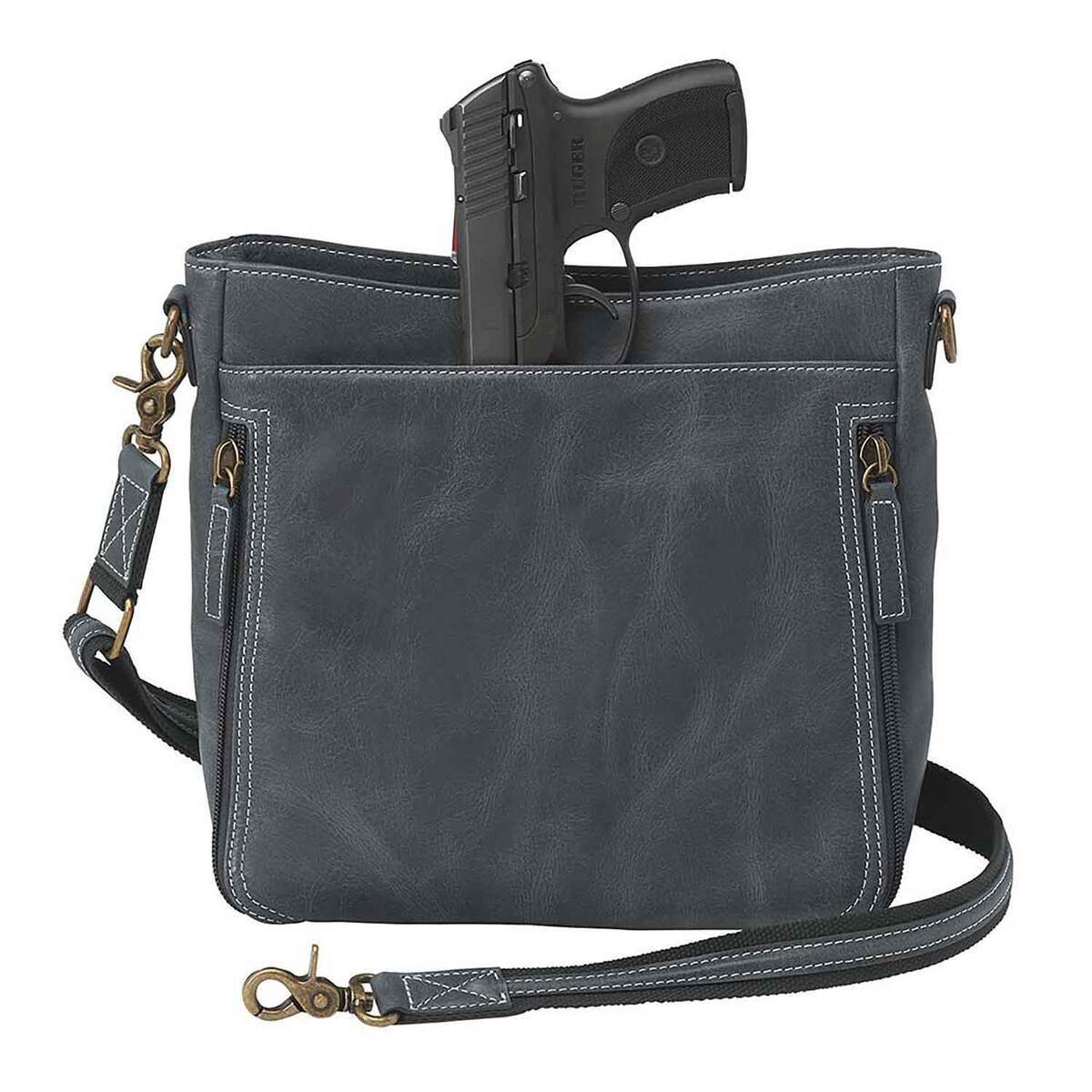 Gun Tote’n Mama Distressed Leather Slim X-Body RFID Concealed Carry Crossbody - Grey