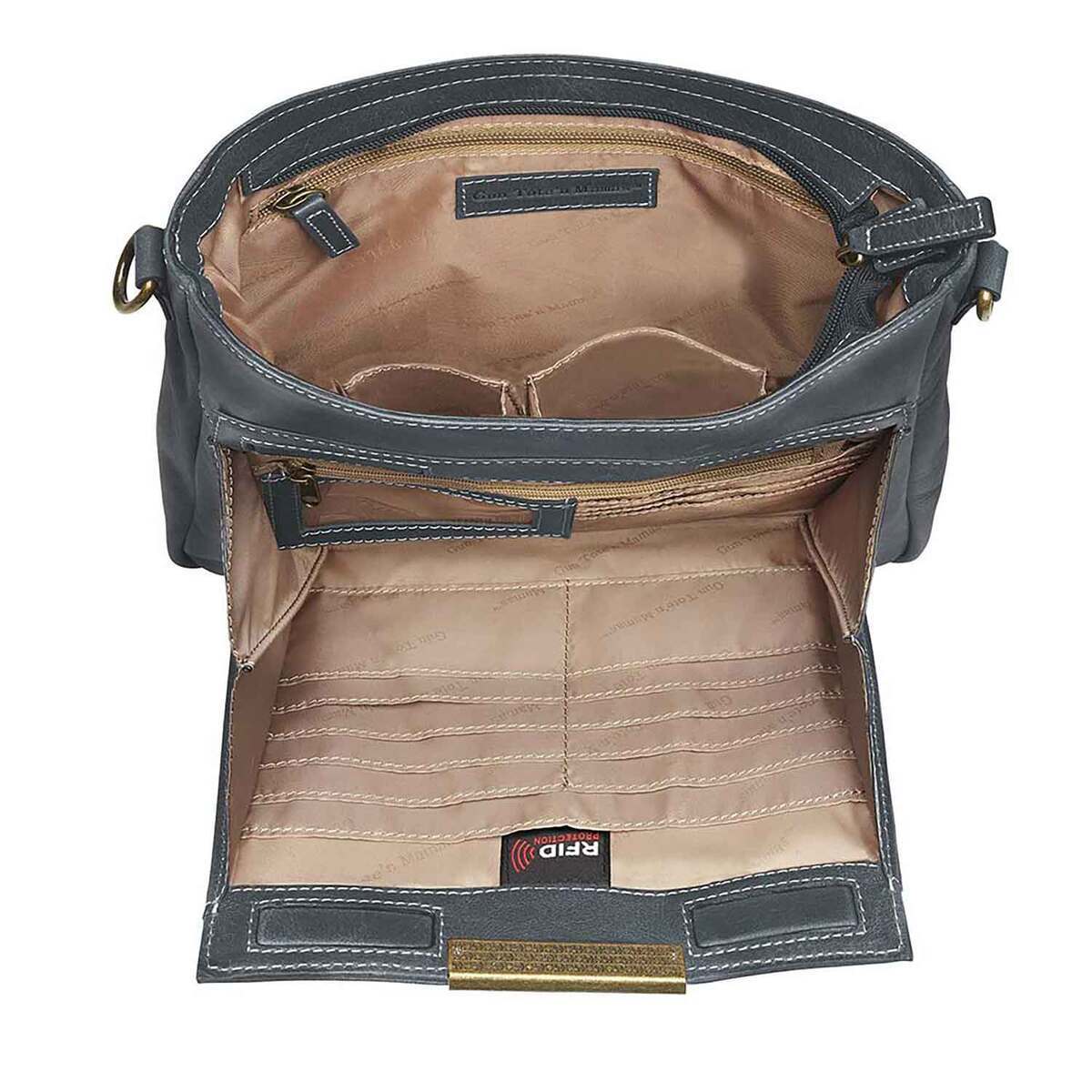 Gun Tote’n Mama Distressed Leather Slim X-Body RFID Concealed Carry Crossbody - Grey