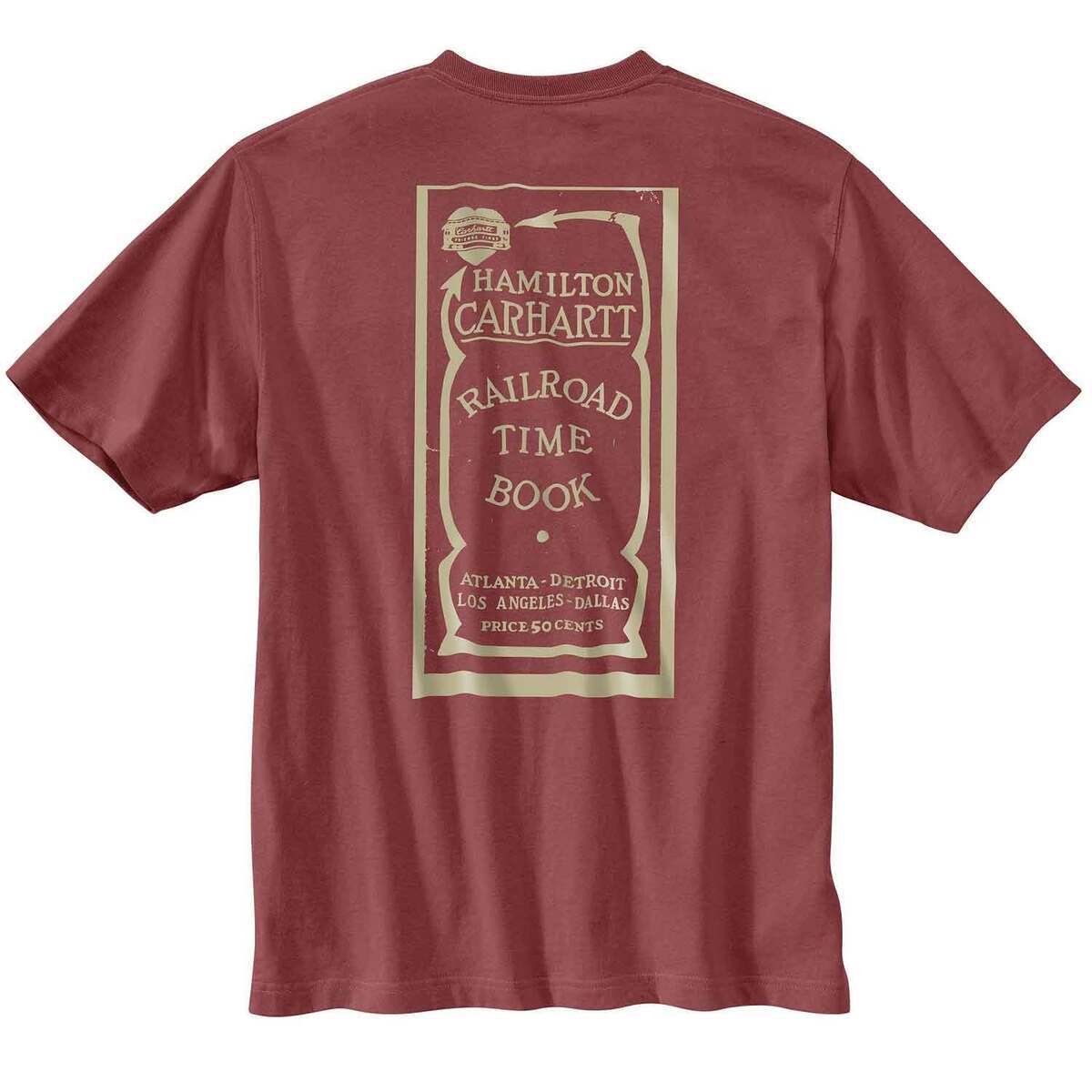 Carhartt Men's Relaxed Fit Lightweight Railroad Graphic Short Sleeve Work Shirt - Crimson Moss - L