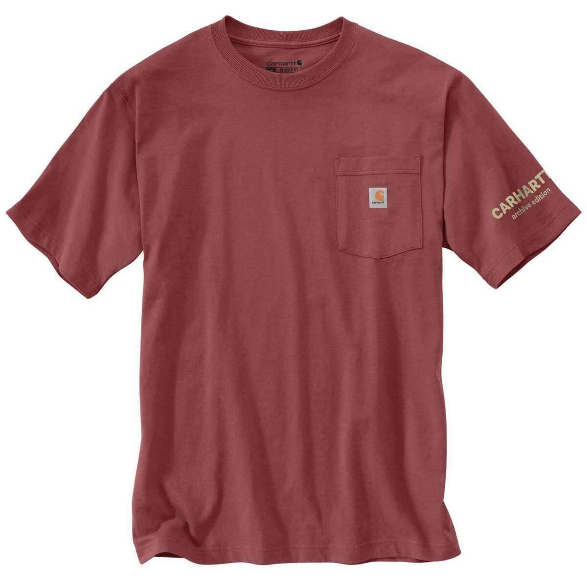 Carhartt Men's Relaxed Fit Lightweight Railroad Graphic Short Sleeve Work Shirt - Crimson Moss - L