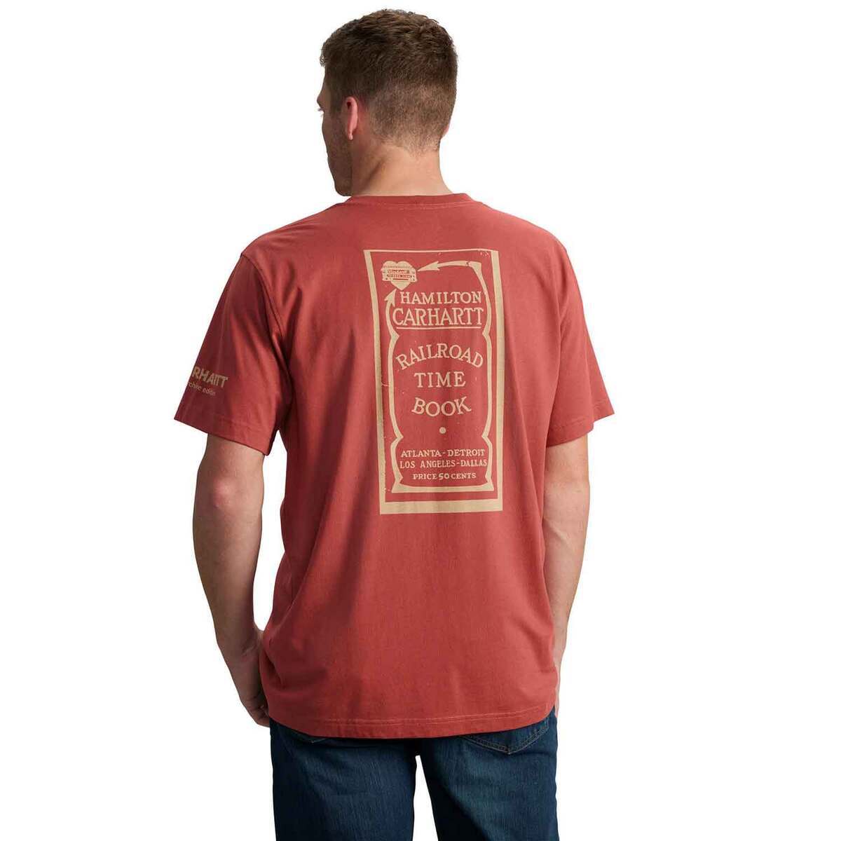 Carhartt Men's Relaxed Fit Lightweight Railroad Graphic Short Sleeve Work Shirt - Crimson Moss - L