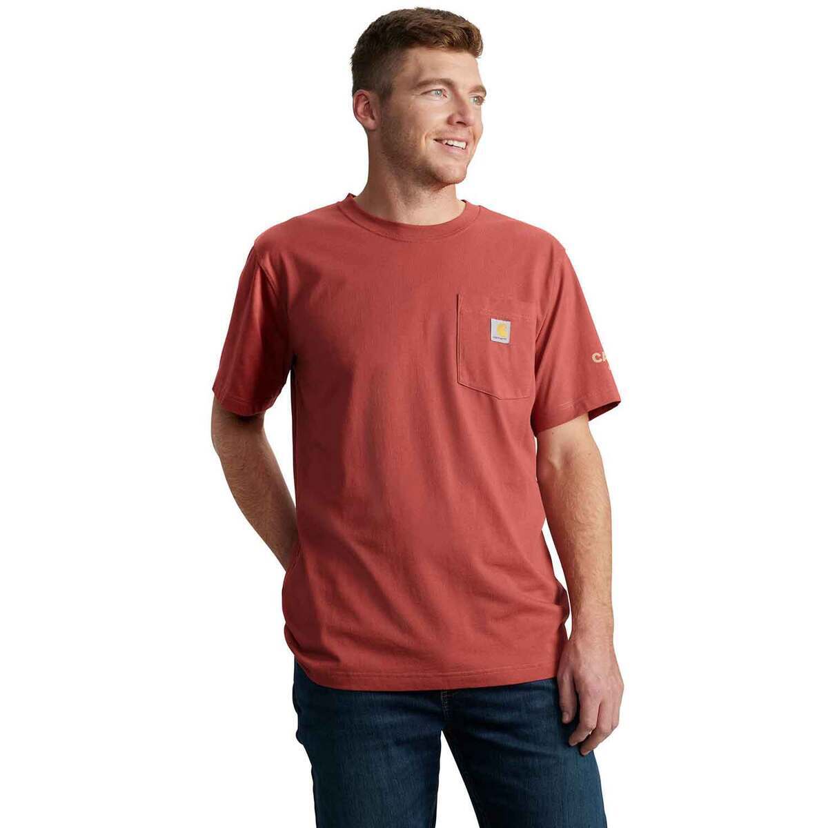 Carhartt Men's Relaxed Fit Lightweight Railroad Graphic Short Sleeve Work Shirt - Crimson Moss - L