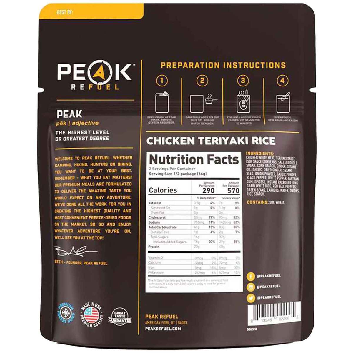 Peak Refuel Chicken Teriyaki Rice - 2 Servings