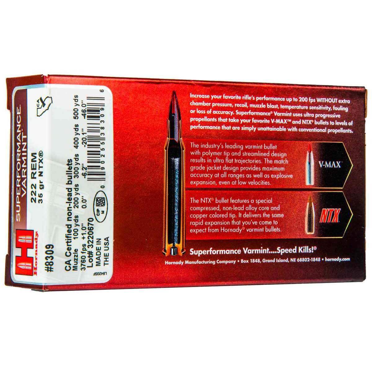 Hornady Superformance Varmint 222 Remington 35gr NTX Rifle Ammo - 20 Rounds