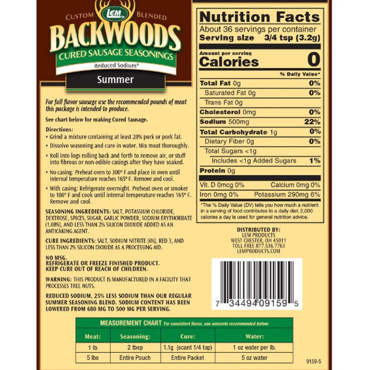 LEM Backwoods Reduced Sodium Summer Sausage Cured Sausage Seasoning