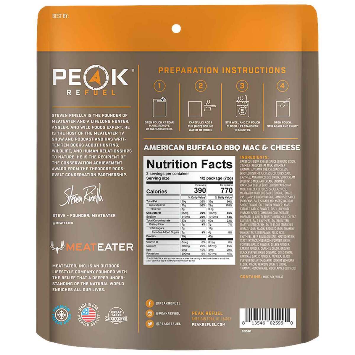 Peak Refuel MeatEater American Buffalo BBQ Mac and Cheese - 2 Servings
