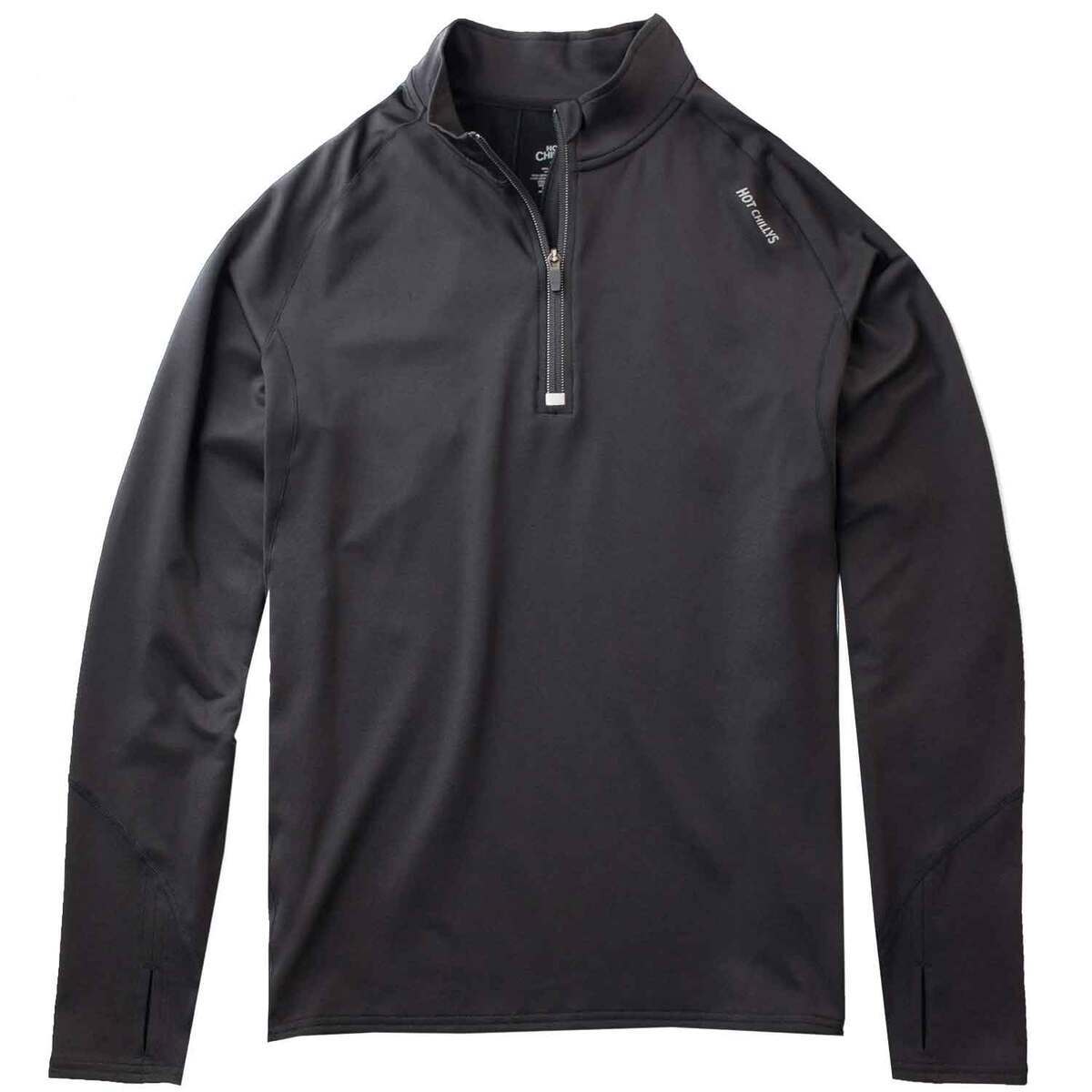 Hot Chillys Men's Micro-Elite Chamois Zone Quarter Zip Long Sleeve Base Layer Shirt - Black - XXL