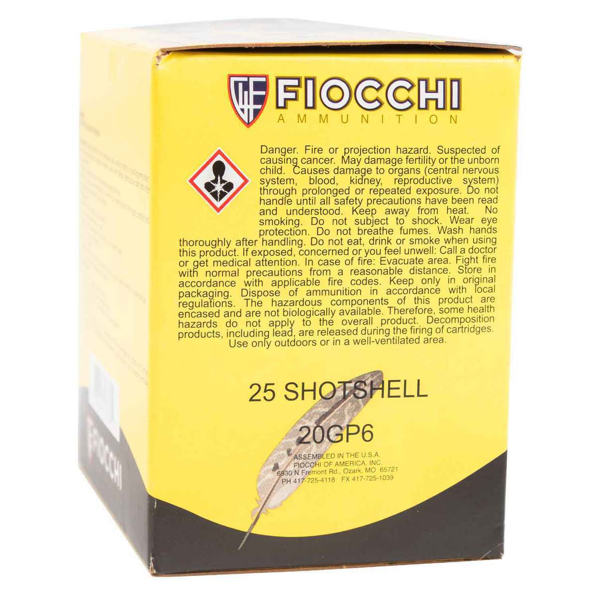 Fiocchi Golden Pheasant 20 Gauge 2-3/4in #6 1oz Shotshells - 25 Rounds 3 Fiocchi Golden Pheasant 20 Gauge 2-3/4in #6 1oz Shotshells - 25 Rounds