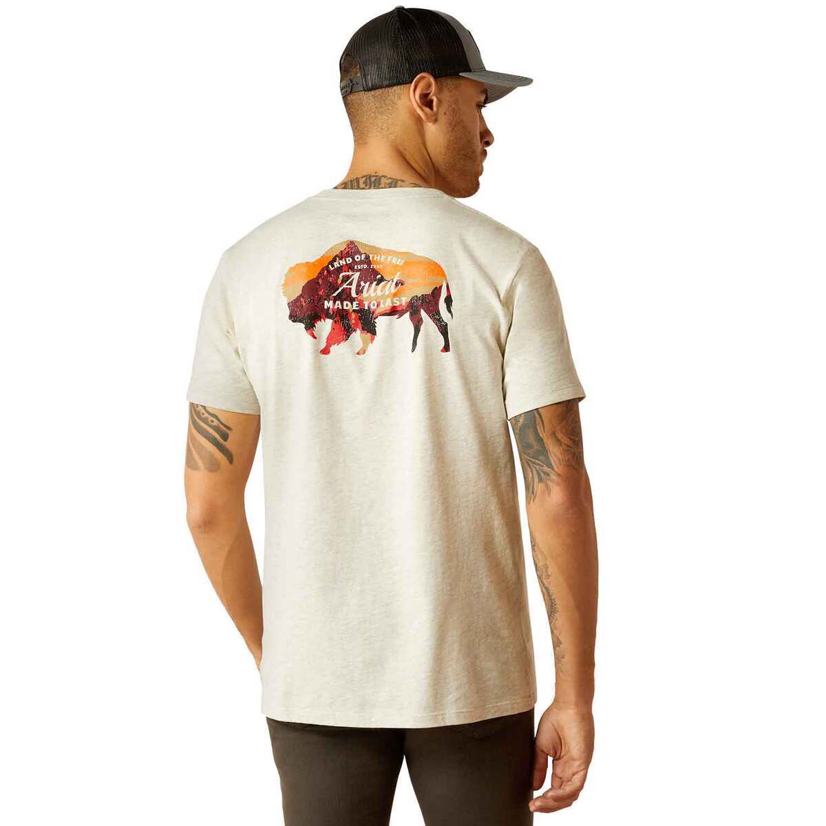 Ariat Men's Bison Landscape Short Sleeve Casual Shirt - Oatmeal Heather - M