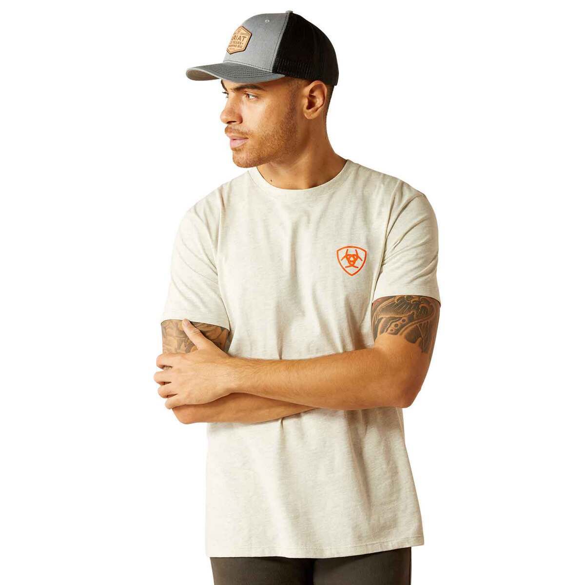 Ariat Men's Bison Landscape Short Sleeve Casual Shirt - Oatmeal Heather - M