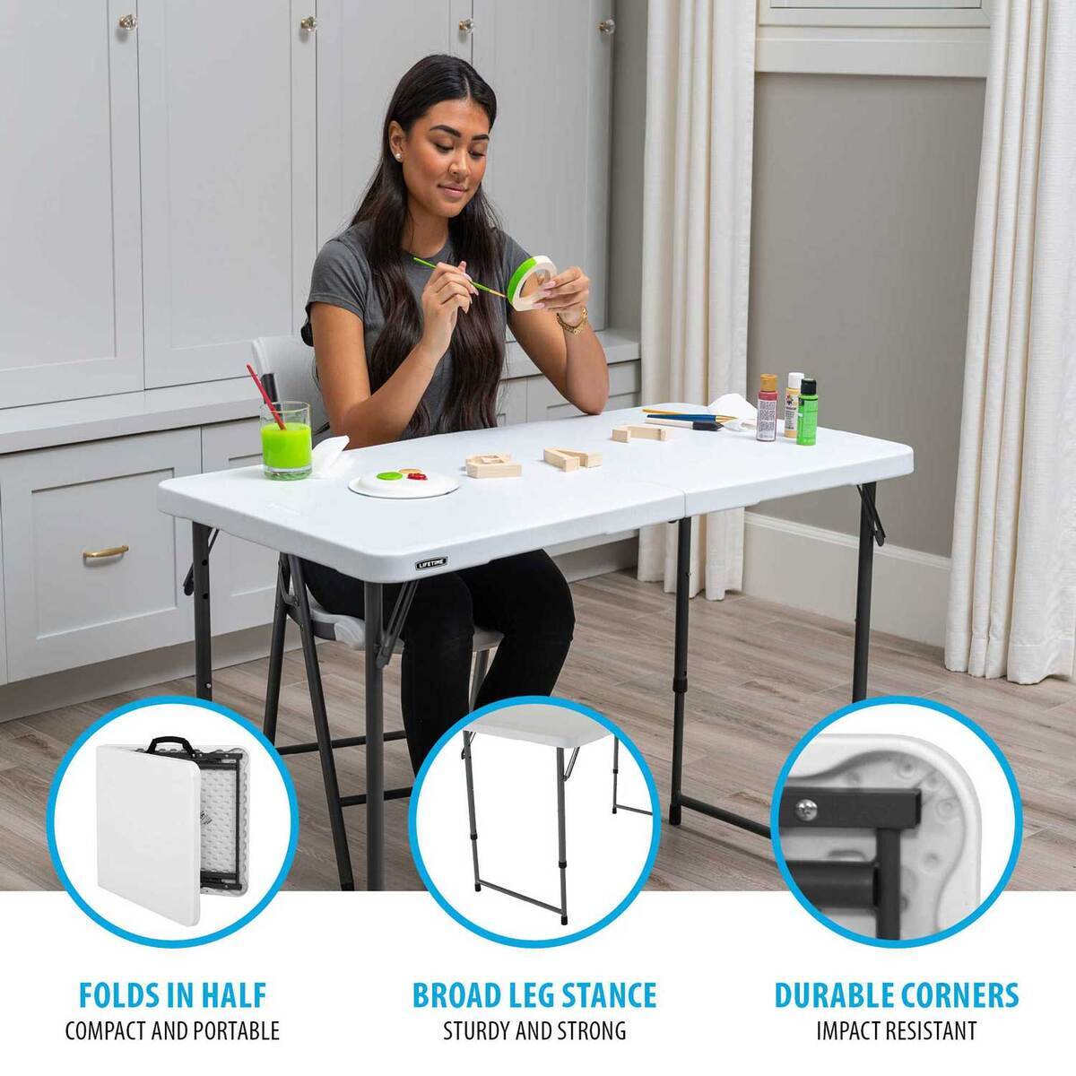 Lifetime 4-Foot Adjustable Fold-In-Half Table