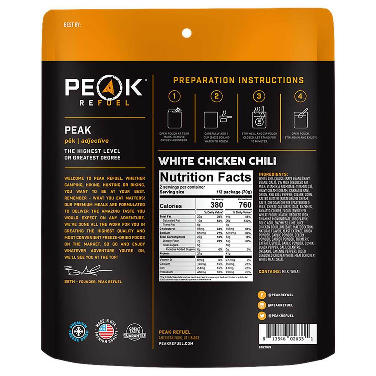 Peak Refuel White Chicken Chili - 2 Servings
