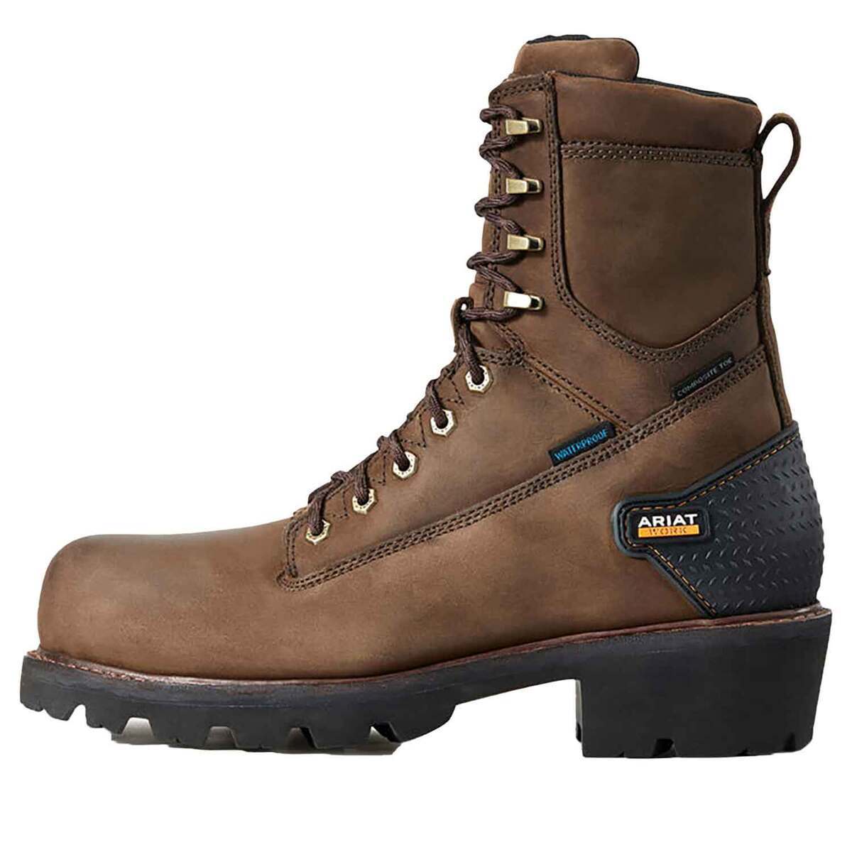 Ariat Men's Powerline Waterproof Composite Toe 8in Work Boot - Oily Distressed Brown - Size 10