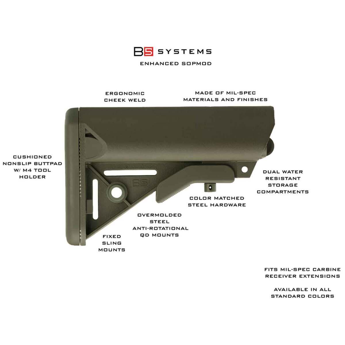 B5 Systems Enhanced SOPMOD Rifle Stock - Woodland 5 B5 Systems Enhanced SOPMOD Rifle Stock - Woodland