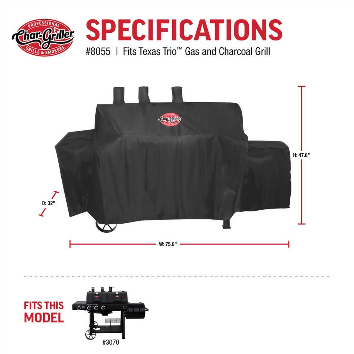 Char-Griller Texas Trio Gas and Charcoal Grill Cover