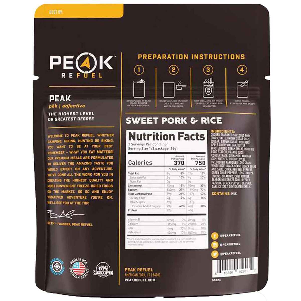 Peak Refuel Sweet Pork and Rice - 2 Servings