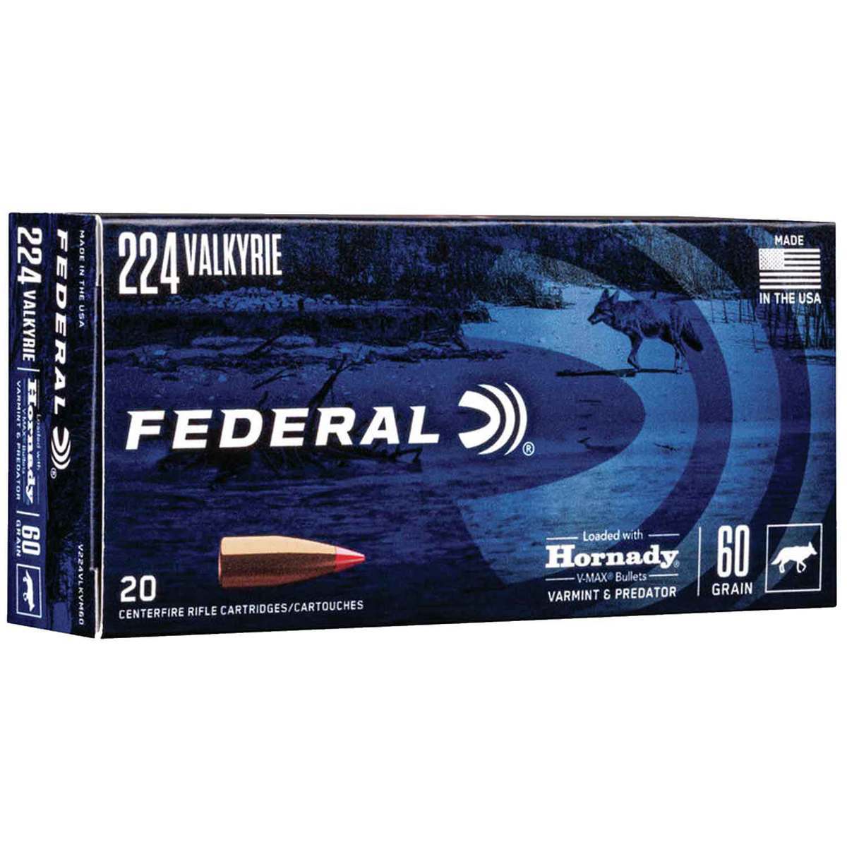 Federal Varmint/Predator 224 Valkyrie 60gr V Max Rifle Ammo - 20 Rounds