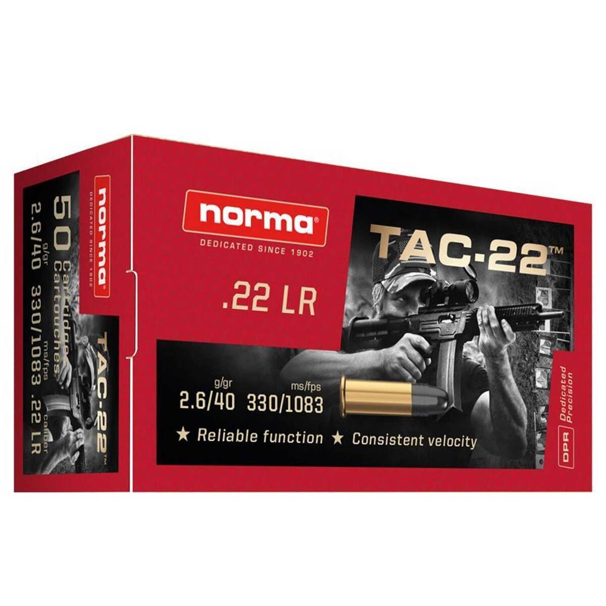 Norma TAC 22 Long Rifle 40gr LRN Rimfire Ammo - 50 Rounds