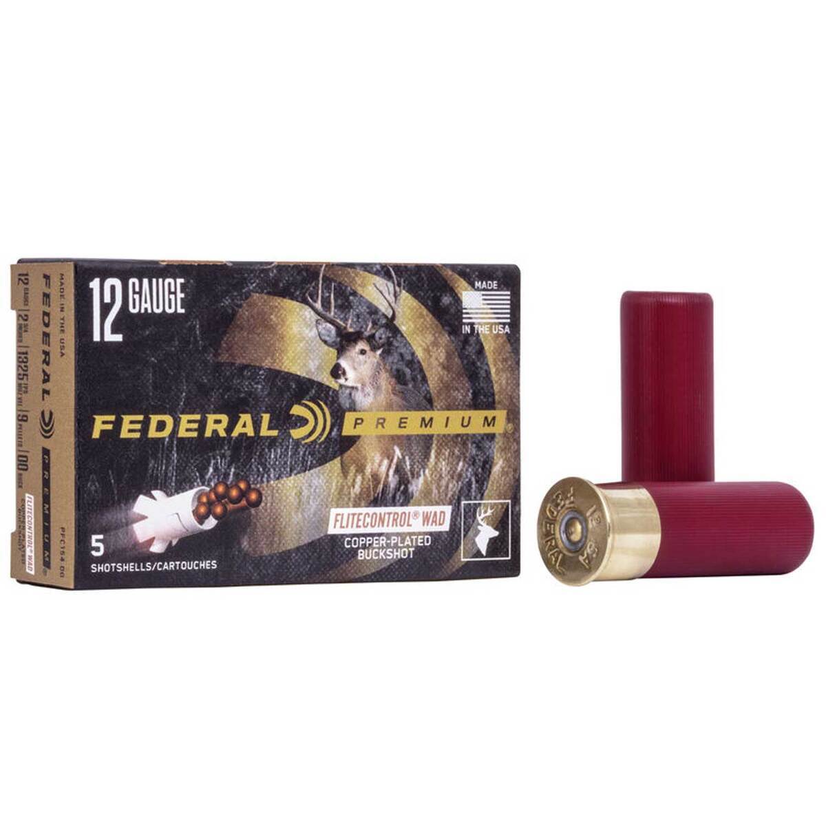 Federal Premium Flitecontrol 12 Gauge 2-3/4in 00 Buck Copper Plated Shotshells - 5 Rounds