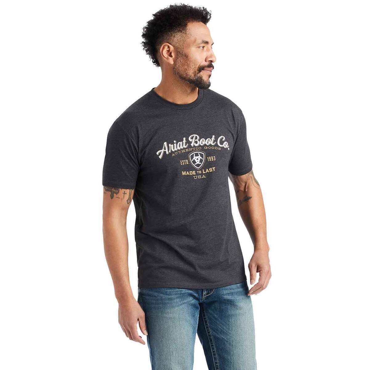 Ariat Men's Type Crest Short Sleeve Casual Shirt - Charcoal Heather - M