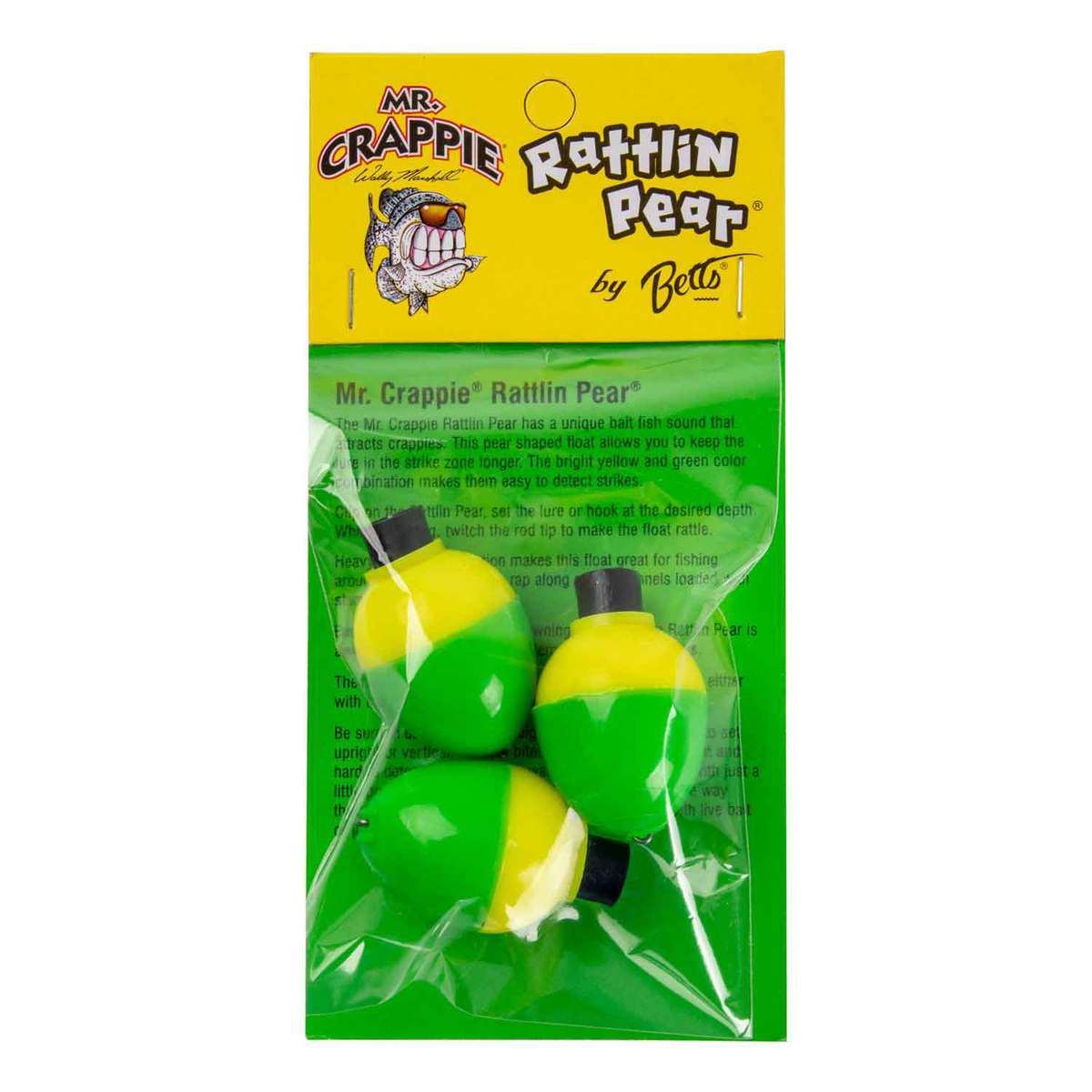 Mr. Crappie by Betts Rattlin' Pear Bobber - Yellow/Green 1in