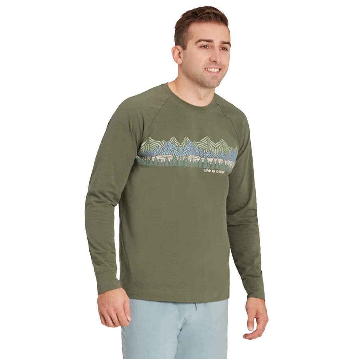 Life Is Good Men's Woodblock Mountain Scene Crusher-FLEX Sweatshirt